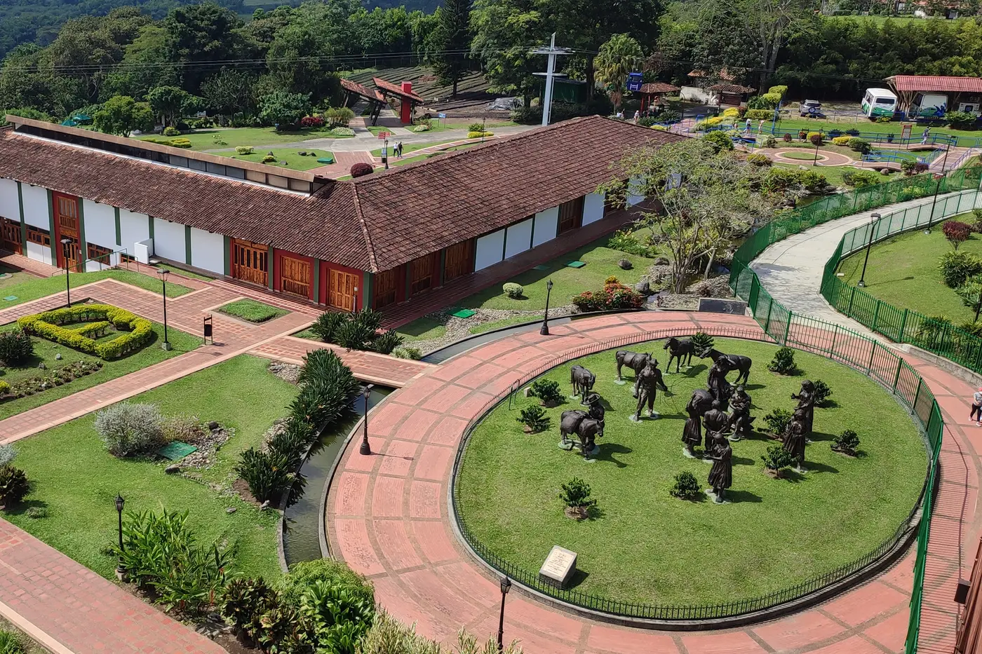 Aerial view of the Parque del Café gardens in Quindío