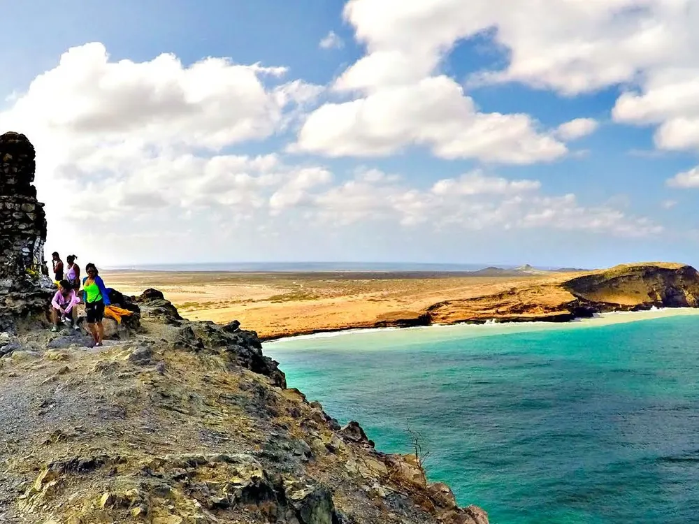 Lookout over the turquoise sea and desert in La Guajira