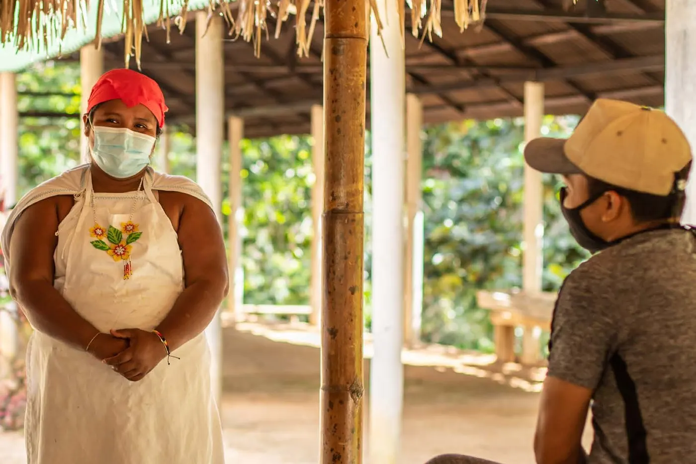 Wiwa woman in an embroidered apron at the Gotsezhy refuge