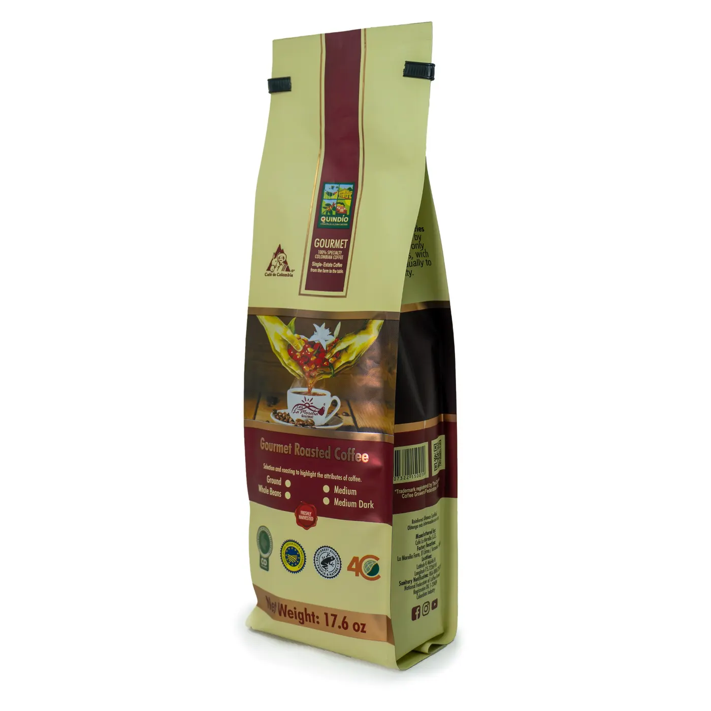 Bag of Colombian specialty coffee from La Morelia