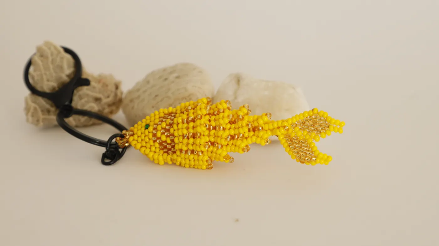 Yellow beaded little fish keychain
