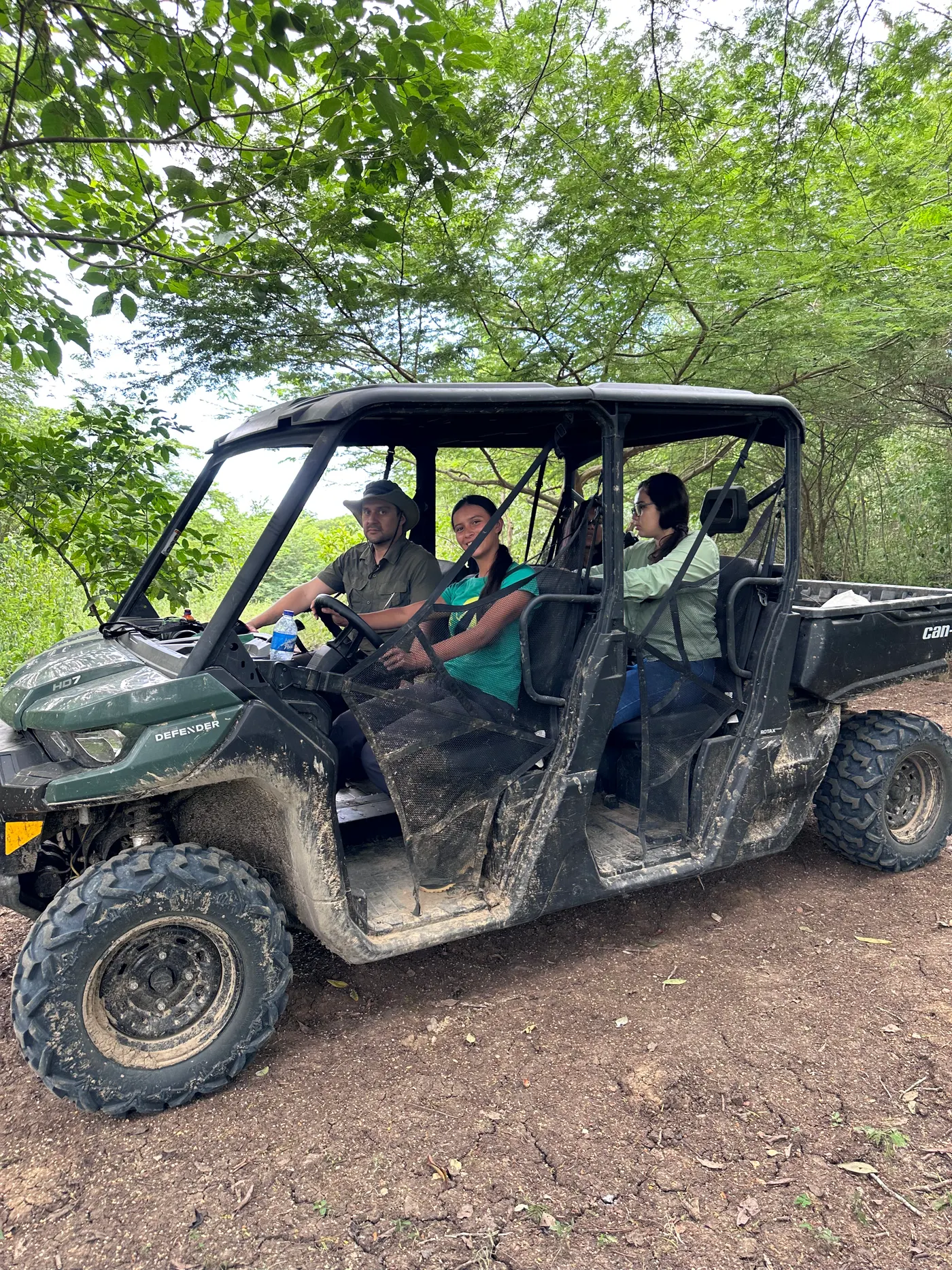 Visitors riding in a 4x4 UTV on a forest track