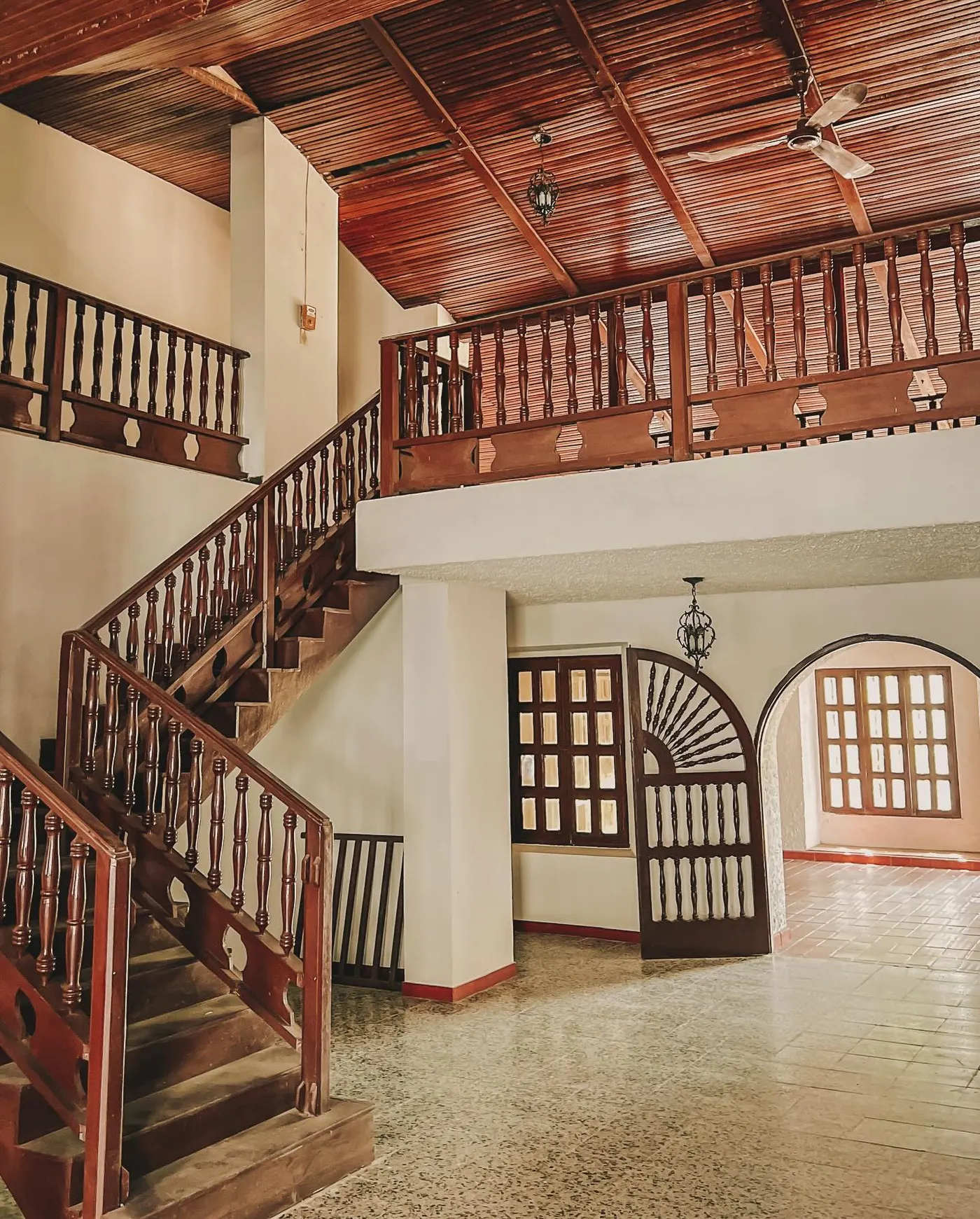 Staircase and wooden balconies of a colonial house