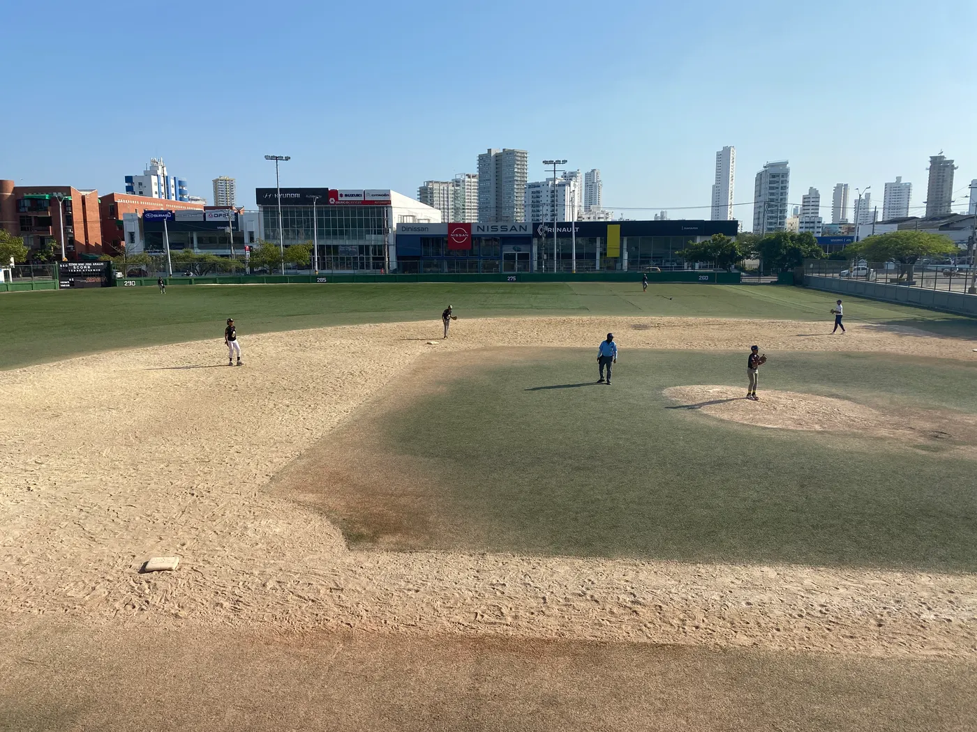 Baseball field with the Cartagena skyline behind it